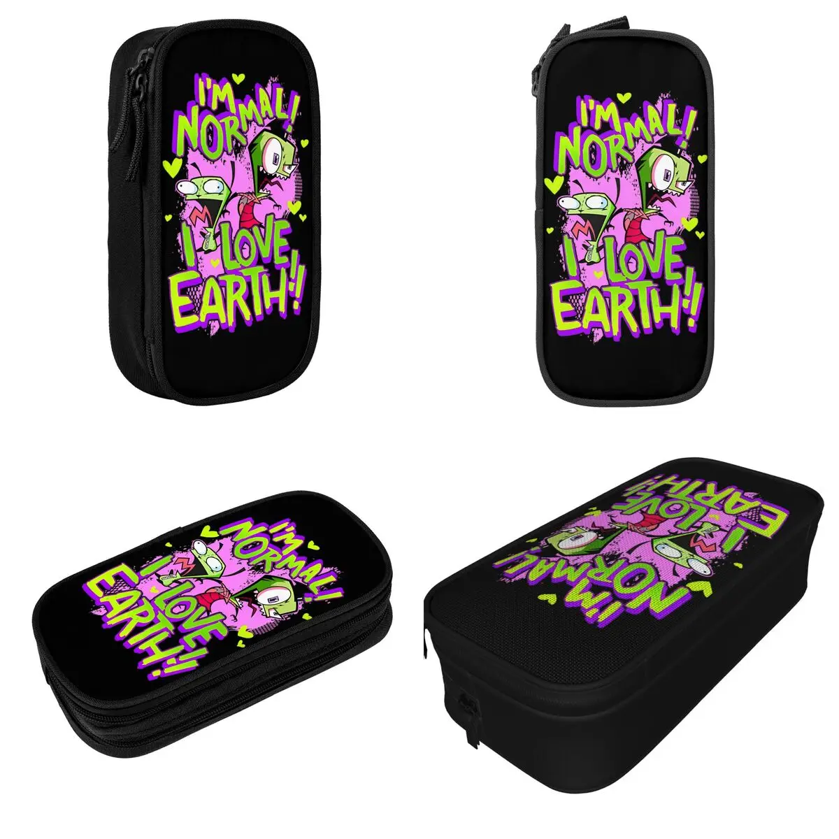 Imagem -02 - Grande Capacidade Caixa de Caneta para Mulheres Invasores Zims e Gir eu Sou Normal eu Amo Terra Merch Capa de Dupla Camada Bolsa de Maquiagem Presentes Perfeitos