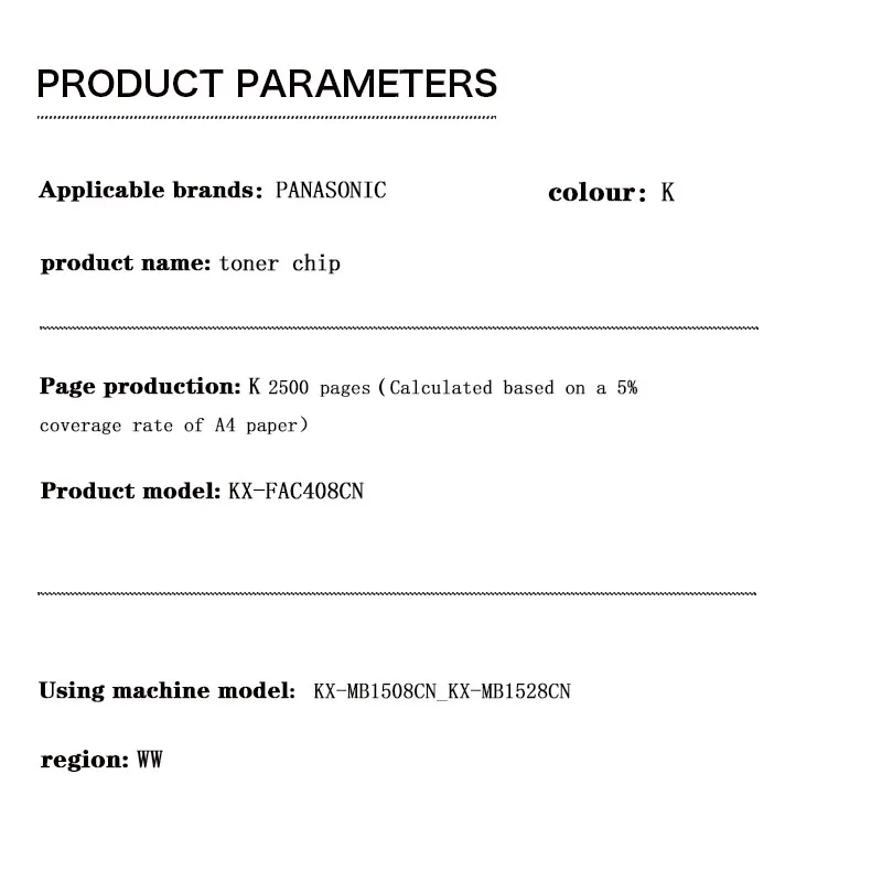 KX-FAC408CN 2.5K WW   toner cartridge chip Toner Chip for   PANASONIC KX-MB1508CN_KX-MB1528CN