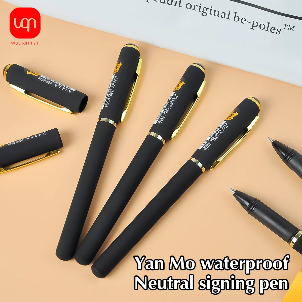 Matte Black Gel Pen With Gold Metal Clip Business Signature Smooth Writing Roller Gel Pen Office Student Stationery