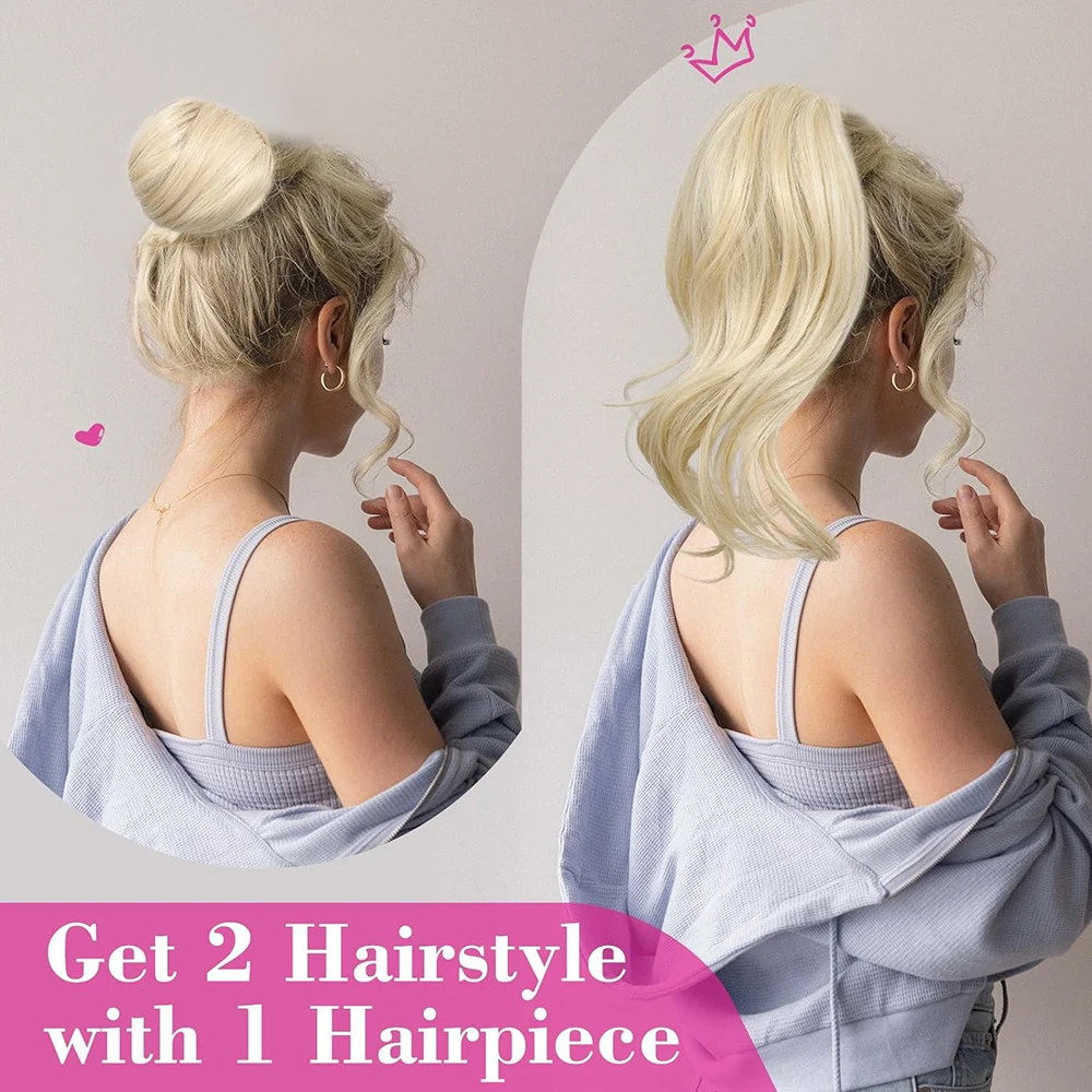 Chignon désordonné avec clip à nœud supérieur pour femme, faux chignon, extension de queue de cheval, postiche chignon synthétique Updo, 14 po