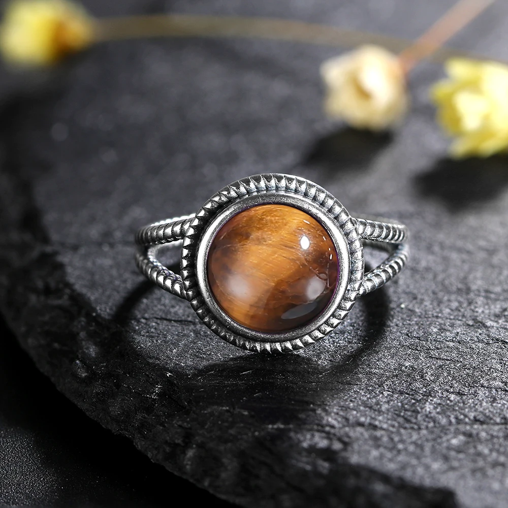 Unisex 10mm Natural Labradorite Ring in 925 Silver