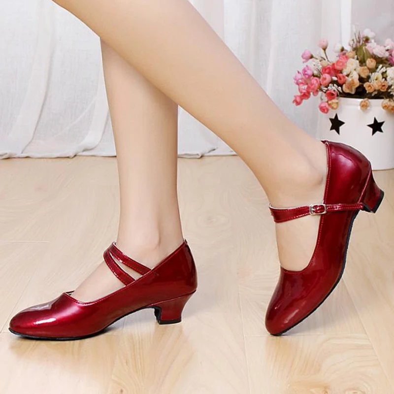 

Patent Leather Mary Jane Women Kitten Heel Shoes Latin Jazz Waltz Dancing Ladies Dress Shoes 3.5cm/5.5cm Heel Silver Wine Red