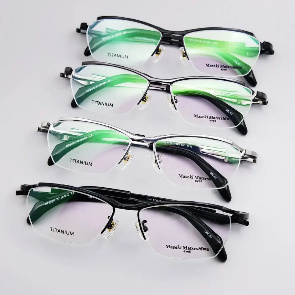 MJIEDR Business Glasses Frame Men Square Prescription Eye glasses Prue Titanium New High Quality Half Rimless Rim Clear Eyewear