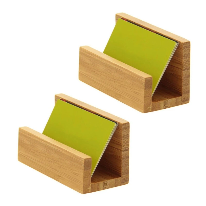 

2X Bamboo Wood Desktop Business Card Holder For Desk Sturdy Business Card Display Stand For Office Men Women