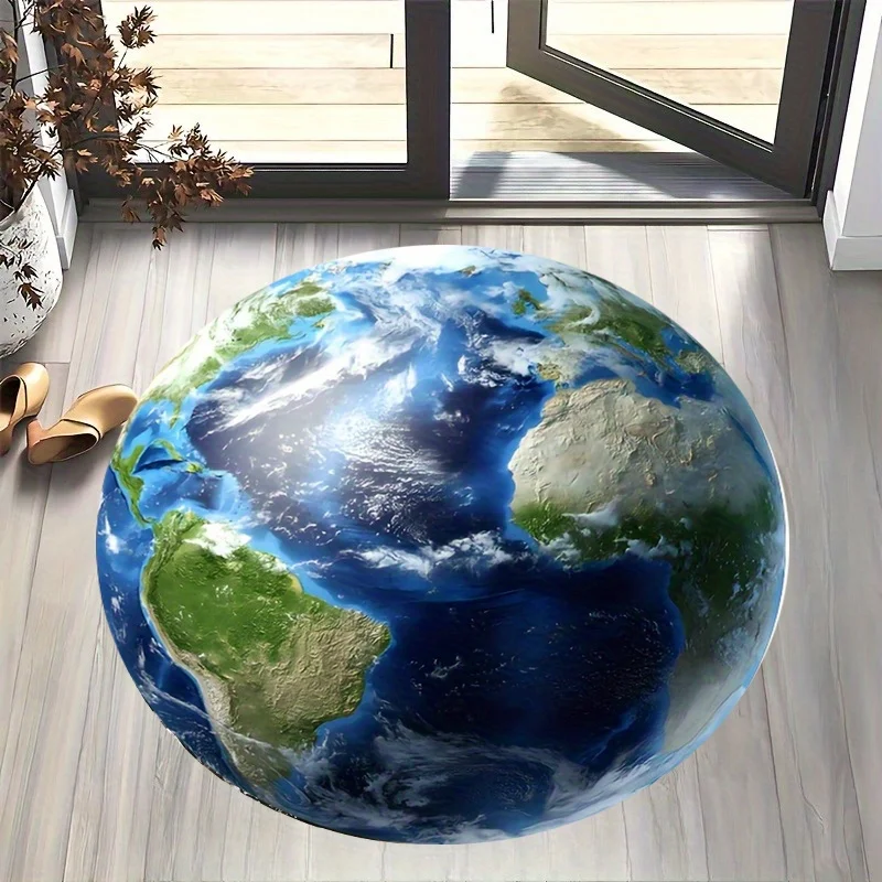 1pc of Circular Floor Mat with a Globe Pattern, Machine-Washable, Lightweight, Anti-Slip Floor Mat for Bedroom And Desk - Durabl