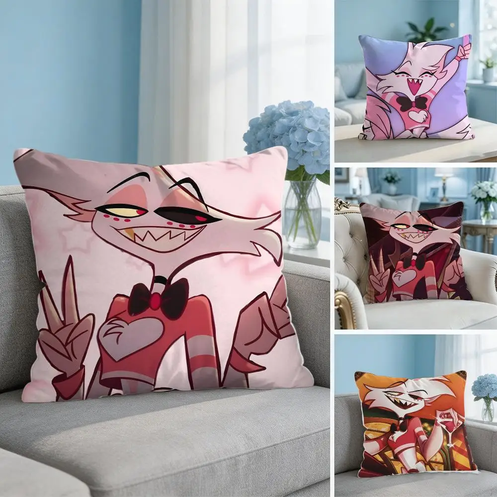 Anime H-hazbin H-hotel Angel Dust Cushion Cover Soft Short Plush Throw Pillow Cover Hidden Zipper Cutecore Sofa Home Decor