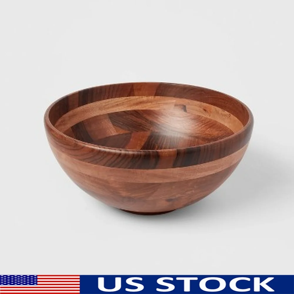 

Natural Wood Round Serving Bowl 188oz Classic Decorative Fruit Nut Dish Ample Space Dining Decor Easy Clean