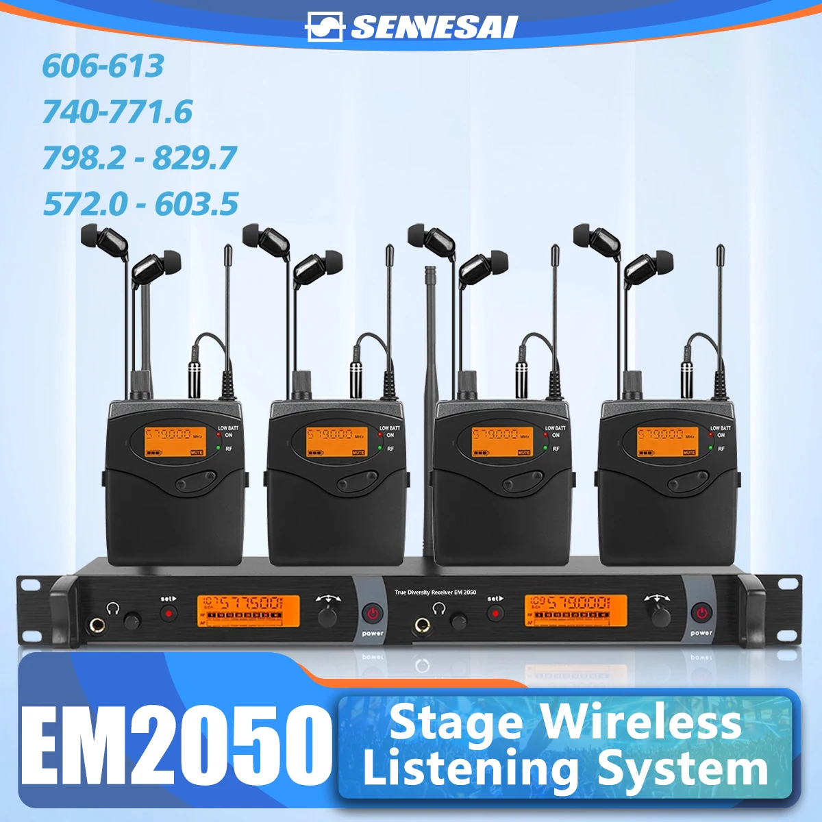 Top Quality！EM2050 UHF In Ear Monitor System 2 Channel 4 Bodypack Monitoring Available In Multiple Bands for Stage！Whole Metal