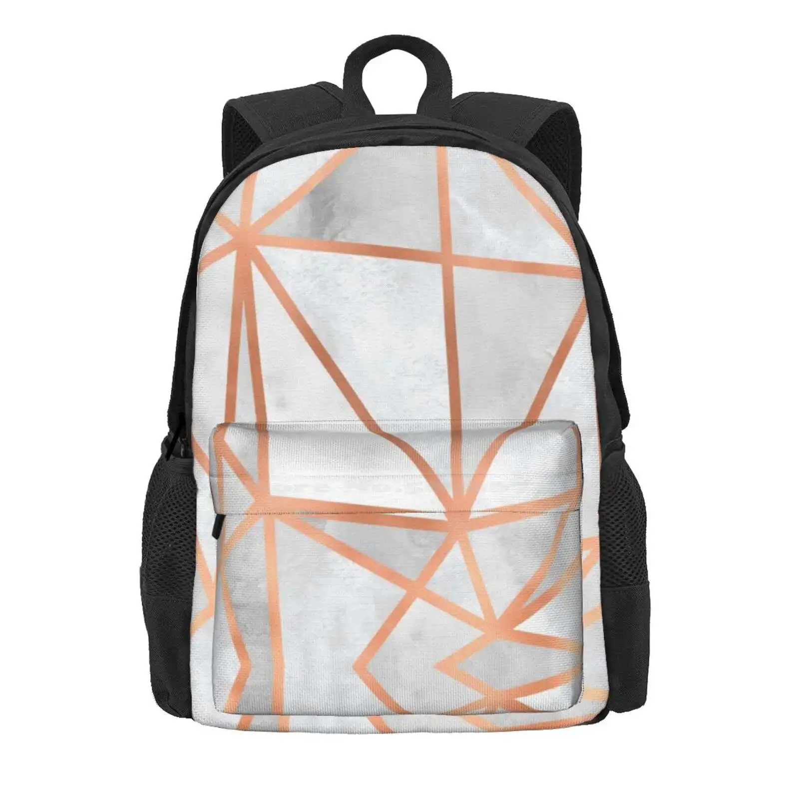 White & Copper Geo Hot Sale Schoolbag Backpack Fashion Bags Abstract Pattern Geometric Geometry White Copper Texture Line