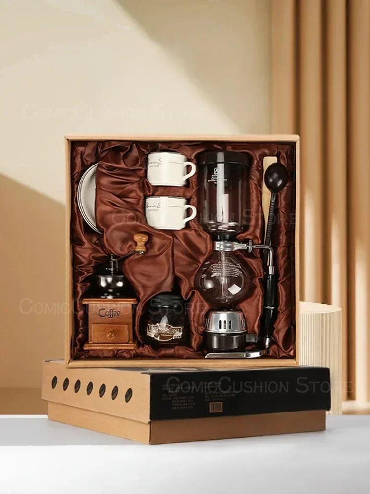 Siphon coffee pot Set Gift box Retro hand-ground  maker Home glass     utensils