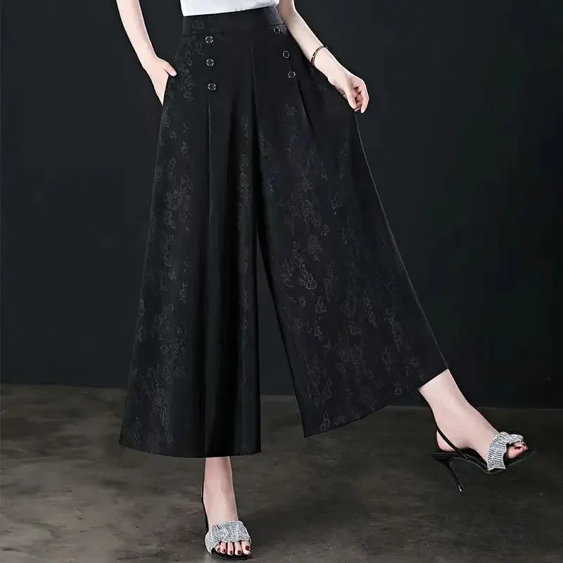 

High End Fashion Korean Style Long Skirt Pants Women's Tie Dye Print Button Patchwork Pockets High Waist Straight Wide Leg Pants