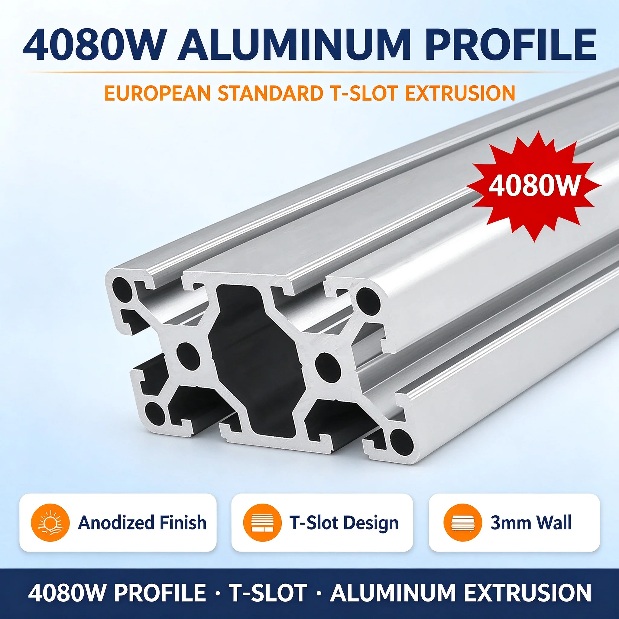 Industrial 4080 Aluminum Profile European Standard 4080W Heavy-duty Automatic Assembly Line Aluminum Profile Thickened 3mm 500MM