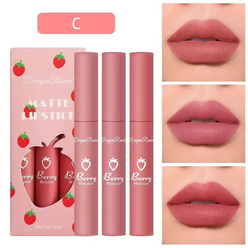 Heallor Matte Colorfast Lip Glosses Waterproof Sweat-proof Lipsticks Moisturizing Lip Glazes Lasting Beauty Cosmetics 3Pcs/box