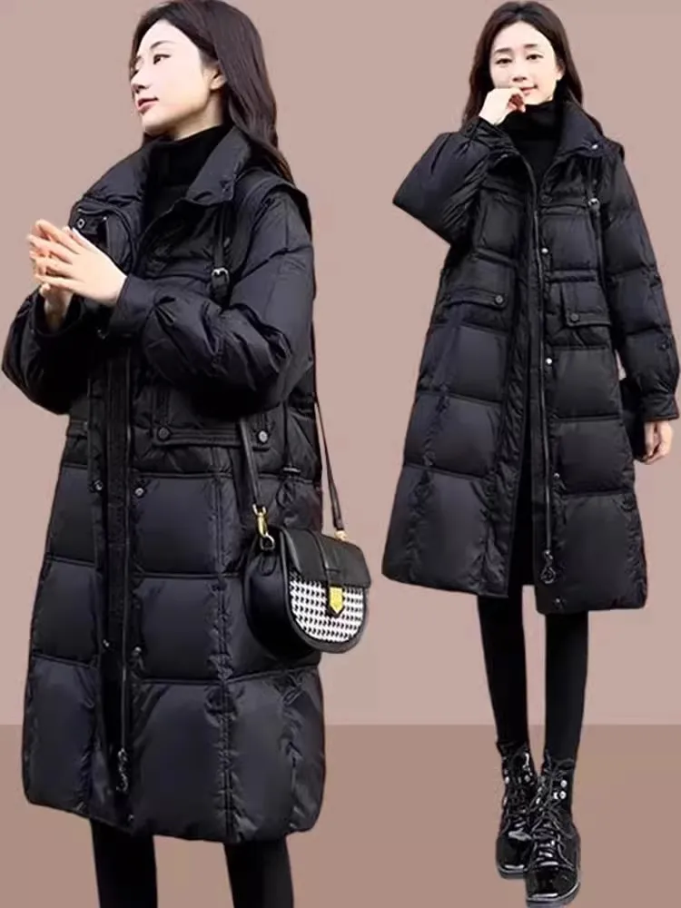 

Winter Thiened Long down Cotton Jaet Women's Slim Fit Coat Bla Cotton Padded Stand Collar Outerwear Comfortable Coat