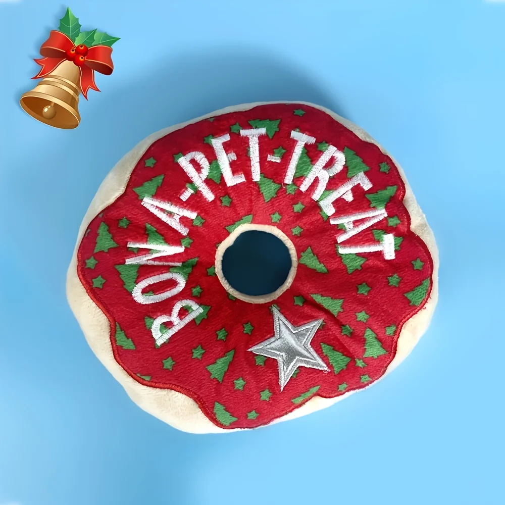 Weihnachten Plüsch Donut Haustier Spielzeug, Hund quietschendes Spielzeug, Kau spielzeug für Hunde