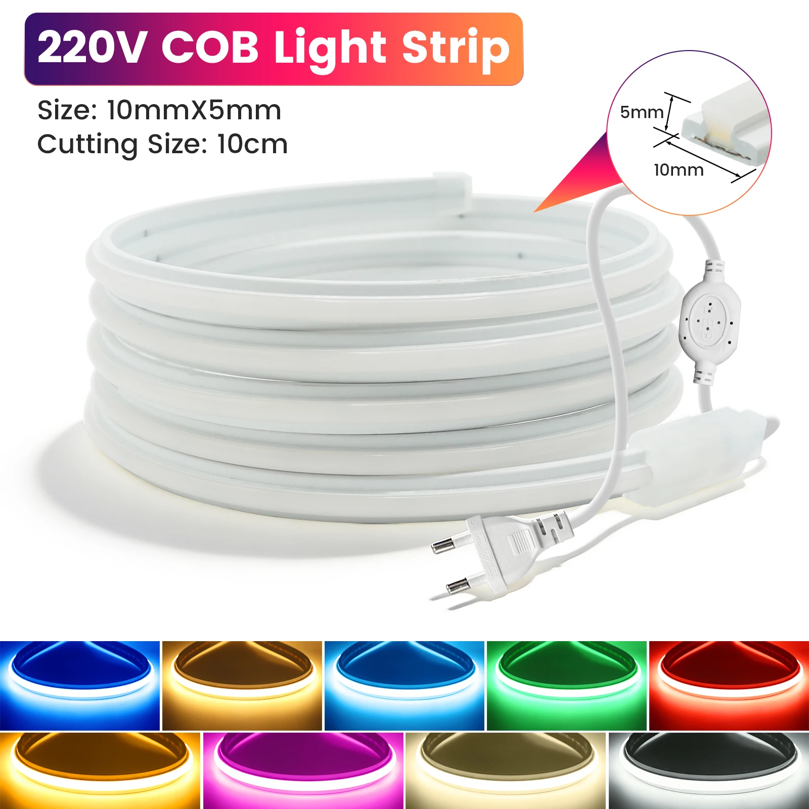 230V COB Neon LED Light Strips 240LEDs/M T-shape FOB Tape Ribbon Lamp EU Plug IP65 Waterproof Linear Lighting For Home Room Dcor
