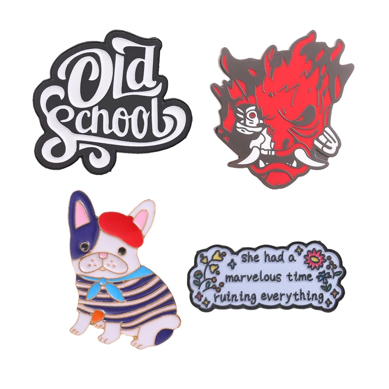 Punk Culture Symbols Bagde Old School Japanese Samurai Oni Devil Music Album Lyric Enamel Pins Fashion Jewelry Gifts for Friends