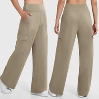Kaki Casual Pants for Women Loose Straight Cargo Pants