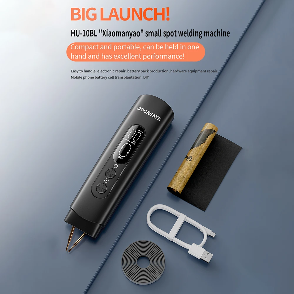 Портативный аппарат для точечной сварки Docreate HU-10BL, ручной аппарат для точечной сварки «сделай сам», 8 передач, регулируемая точечная сварка для литиевой батареи 18650