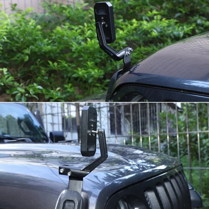 Black Wide Angle Mirror Car Hood Blind Spot  Reversing Auxiliary  For Jeep Wrangler JK JKU 2007-2017