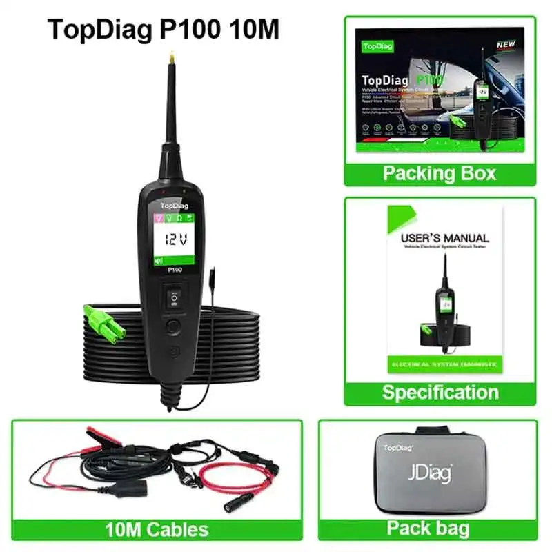 Topdiag P100 Automotive Circuit Tester Power Probe Kit Electrical System Voltage Battery Test AC DC 12V 24V Car Diagnostic Tool