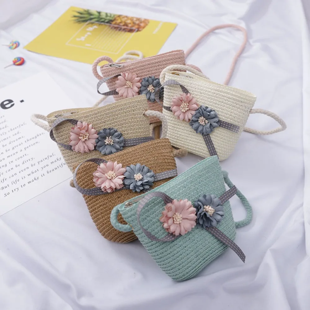 หมวกกันแดดดอกไม้ป้องกันรังสียูวีหมวกฟางกระเป๋าสะพายไหล่กันแดดระบายอากาศได้ดีหมวกฟางชาวประมงฤดูใบไม้ผลิฤดูร้อน