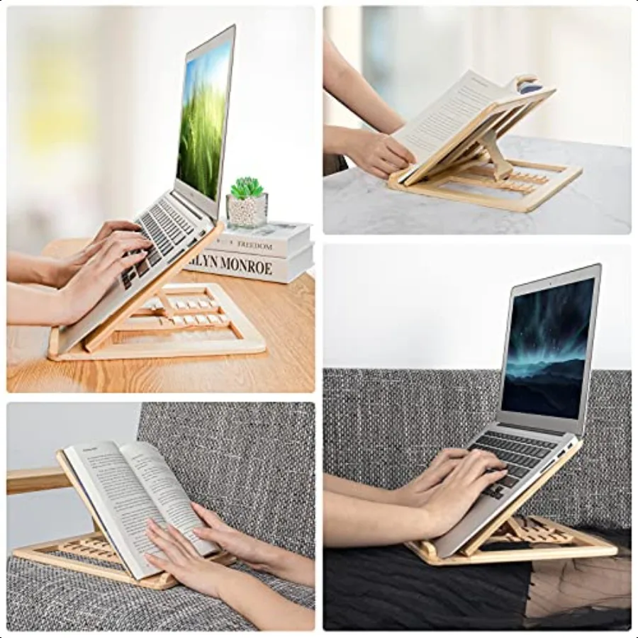 Wooden Laptop Stand for Desk with Free Phone Holder Foldable and Adjustable Ergonomic Laptop Riser for 1015.6 Inch Notebooks Po