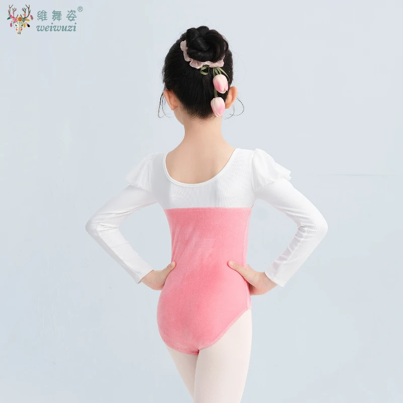 ชุดเต้นรำเด็ก ชุดบัลเล่ต์กำมะหยี่ ชุดฝึกซ้อมเต้นรำเด็กผู้หญิง แขนยาว ชุดยิมนาสติก ชุดบัลเล่ต์