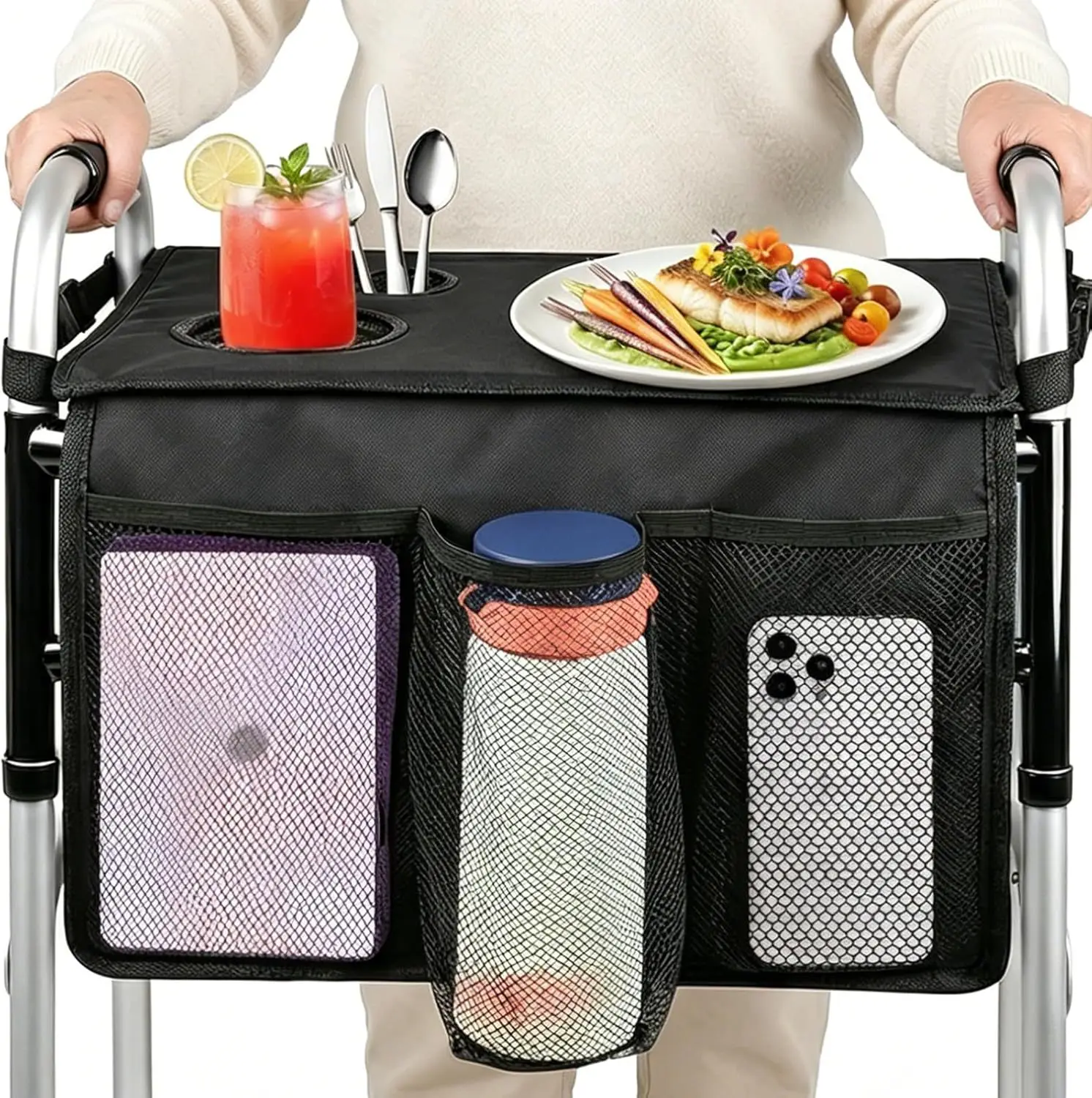 Folding Walker Tray The Elderly Walker Tray Removable with Cup Holder Plate Elderly Walker with Easy Installation and Cleaning