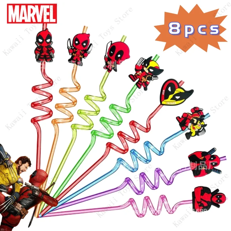 

2024 Movies Deadpool & Wolverine Reusable Drinking Straws Anime Figure Birthday Party Supplies Kinds of Design Party Gifts