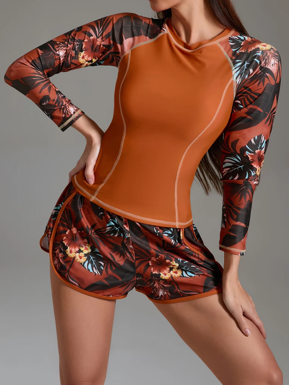 

Купальник из двух предметов для серфинга, женский купальник с длинным рукавом и принтом, женский спортивный пляжный костюм для дайвинга, купальный костюм