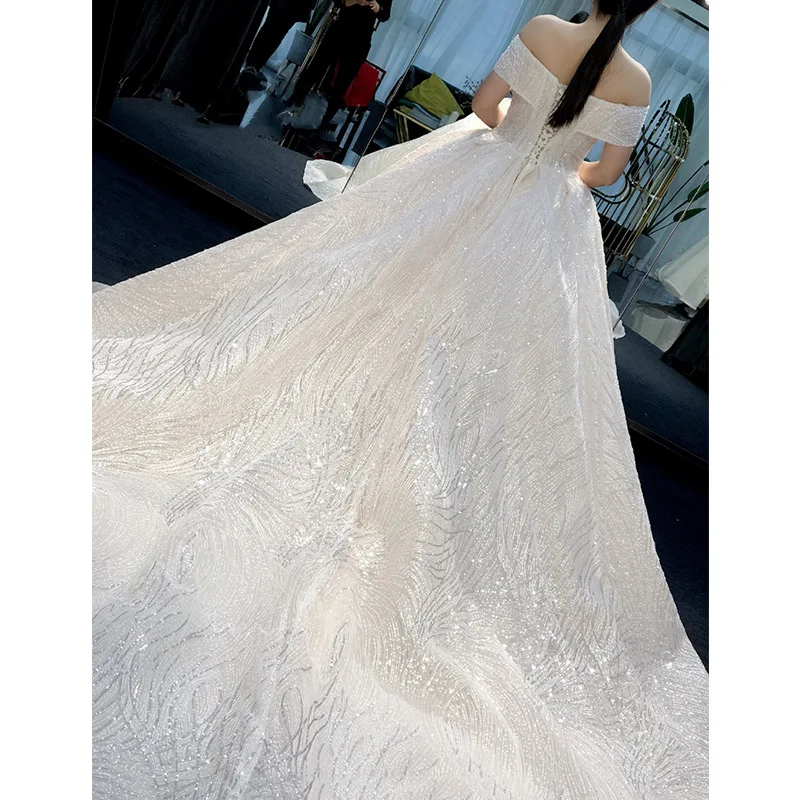 

Wedding Dress New Bridal Dream off-Shoulder Slimming Long Tail Court Heavy Industry Super Fairy