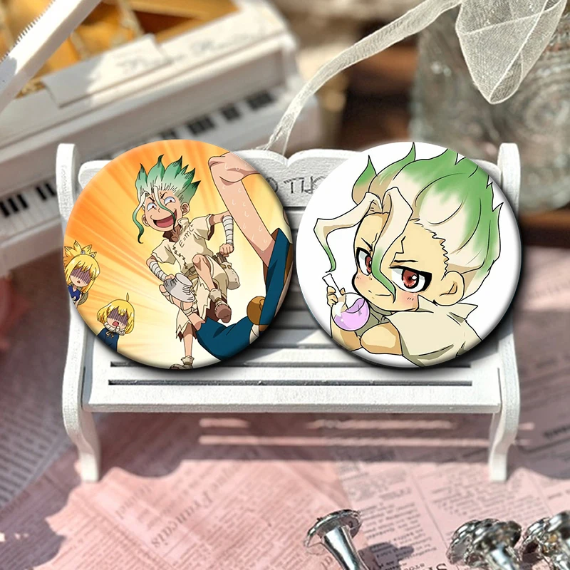 58mm Dr Stone Enamel Pins TV Anime Brooches Ishigami Senkuu/Amber/Kohaku Cartoon Badge Backpack Hat Jewelry Accessories Gifts