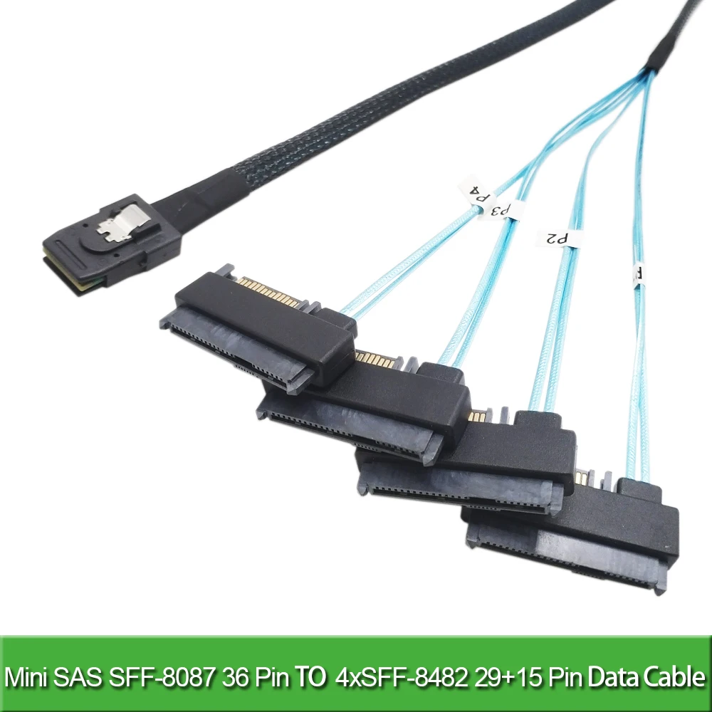 Mini-SAS to SAS-Cable SFF8087 to SAS SFF-8087 to SFF-8482 Connector 4X SAS 29Pin with SATA-Power Adapter Cable