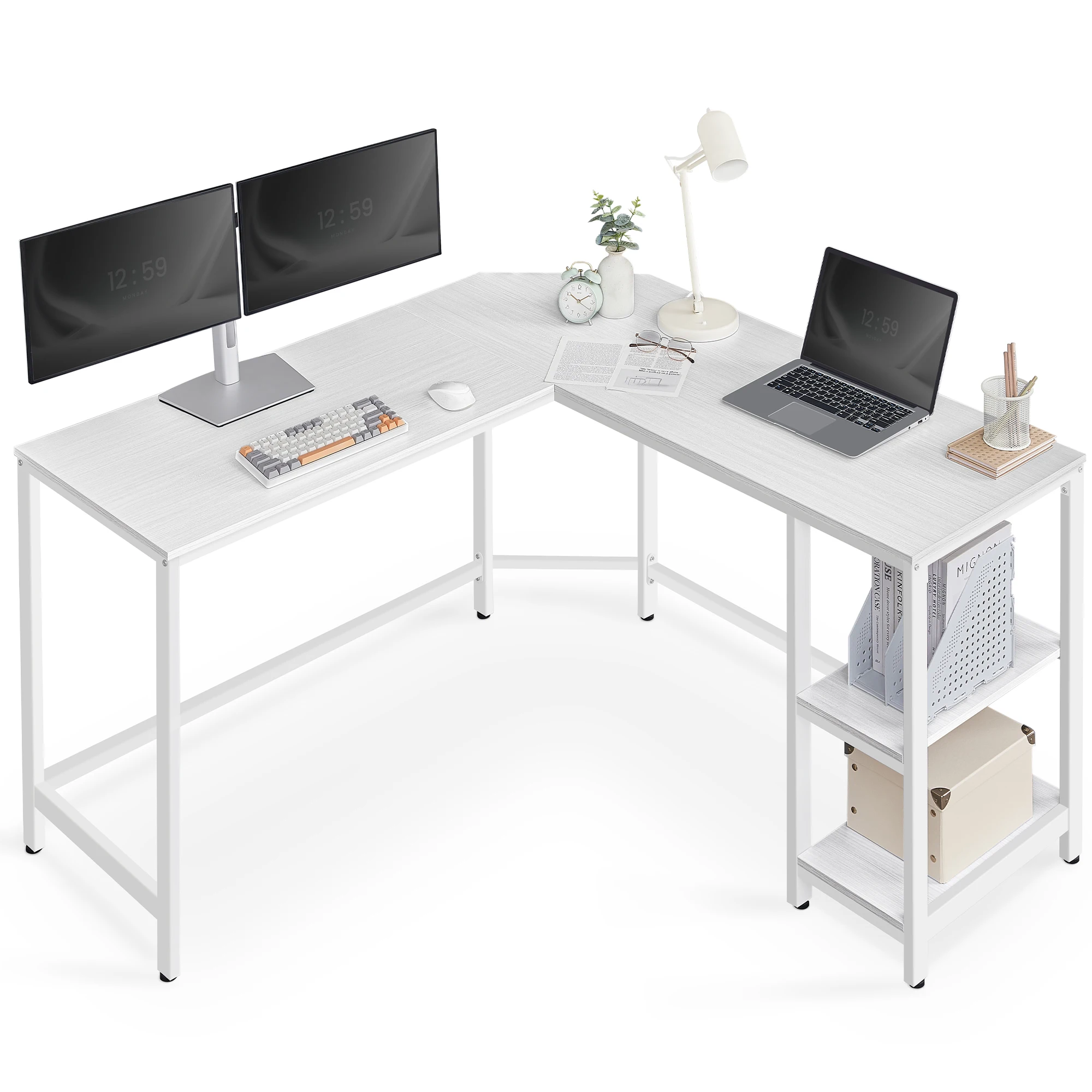 

Corner Gaming Desk Easy to Assemble Workstation 2 Storage Shelves L-shaped Home Desktop Computer Desk