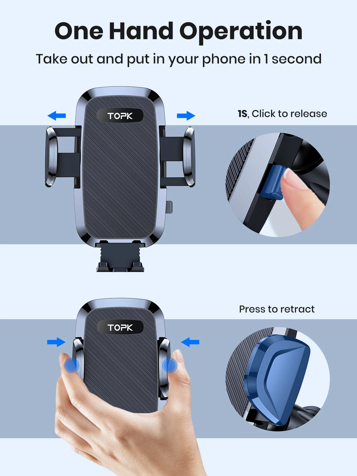 TOPK Supporto universale per telefono da auto con clip a gancio Supporto per presa d'aria per auto 360 °   Supporto universale per telefono cellulare con rotazione per cellulare