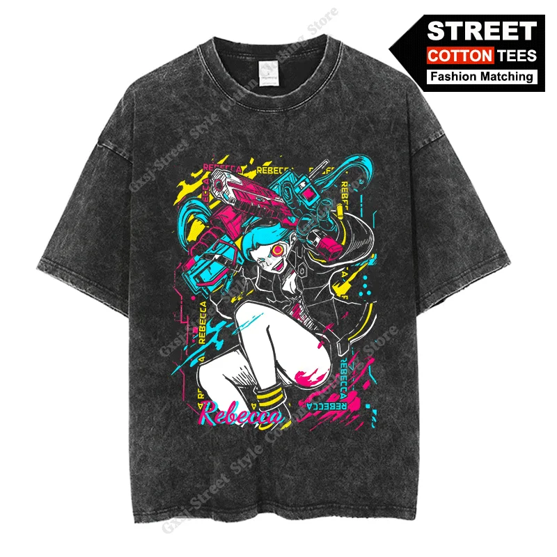 Future Sense Cyber Punk Rebecca T Shirt Cotton Washed Vintage Oversized T-shirt y2k Hip Hop Street Style Unisex Casual Loose Tee