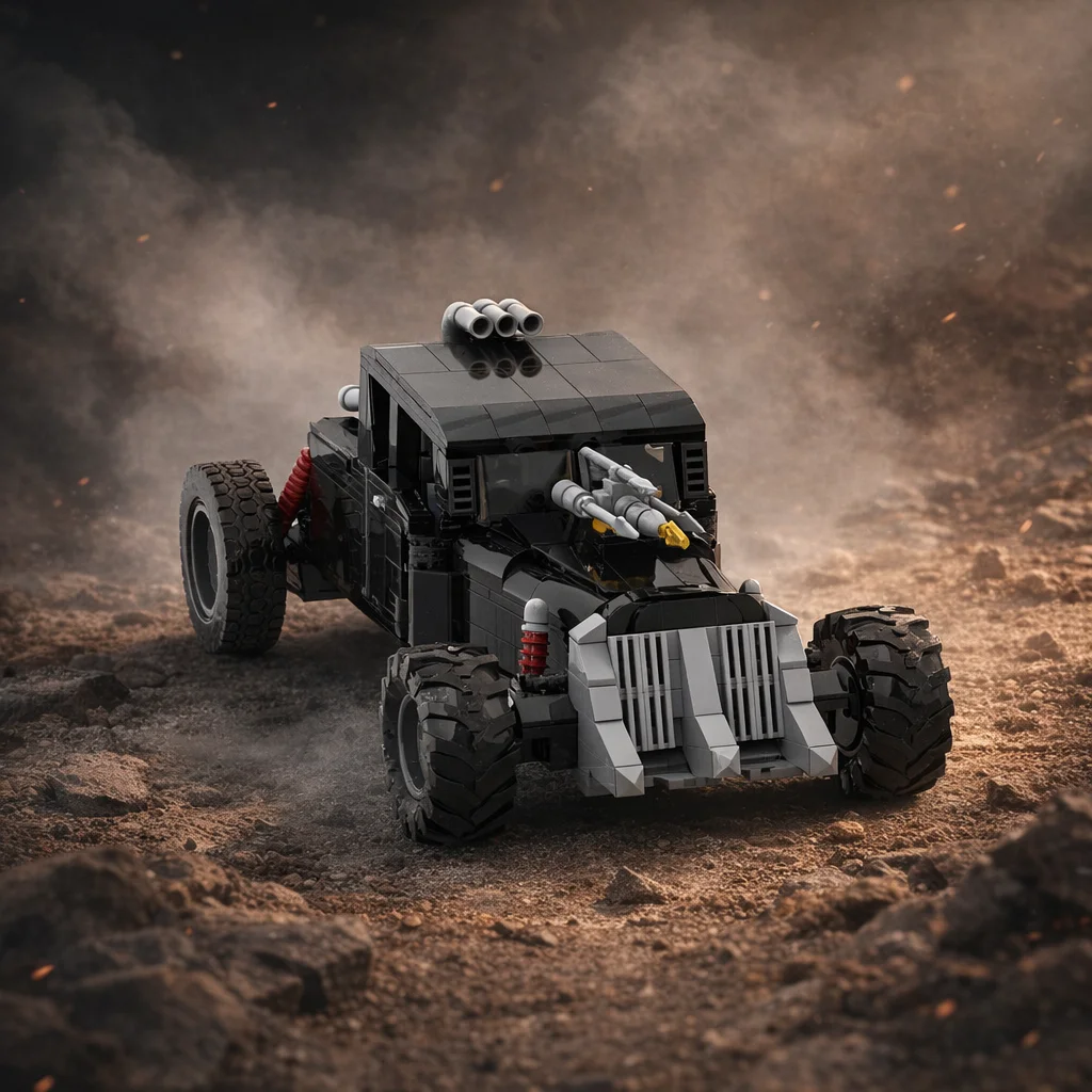 MOC Wasteland Post-Apocalyptic Battle Car Building Blocks Black Armored Muscle Vehicle DIY Assembly Bricks Model Collectible