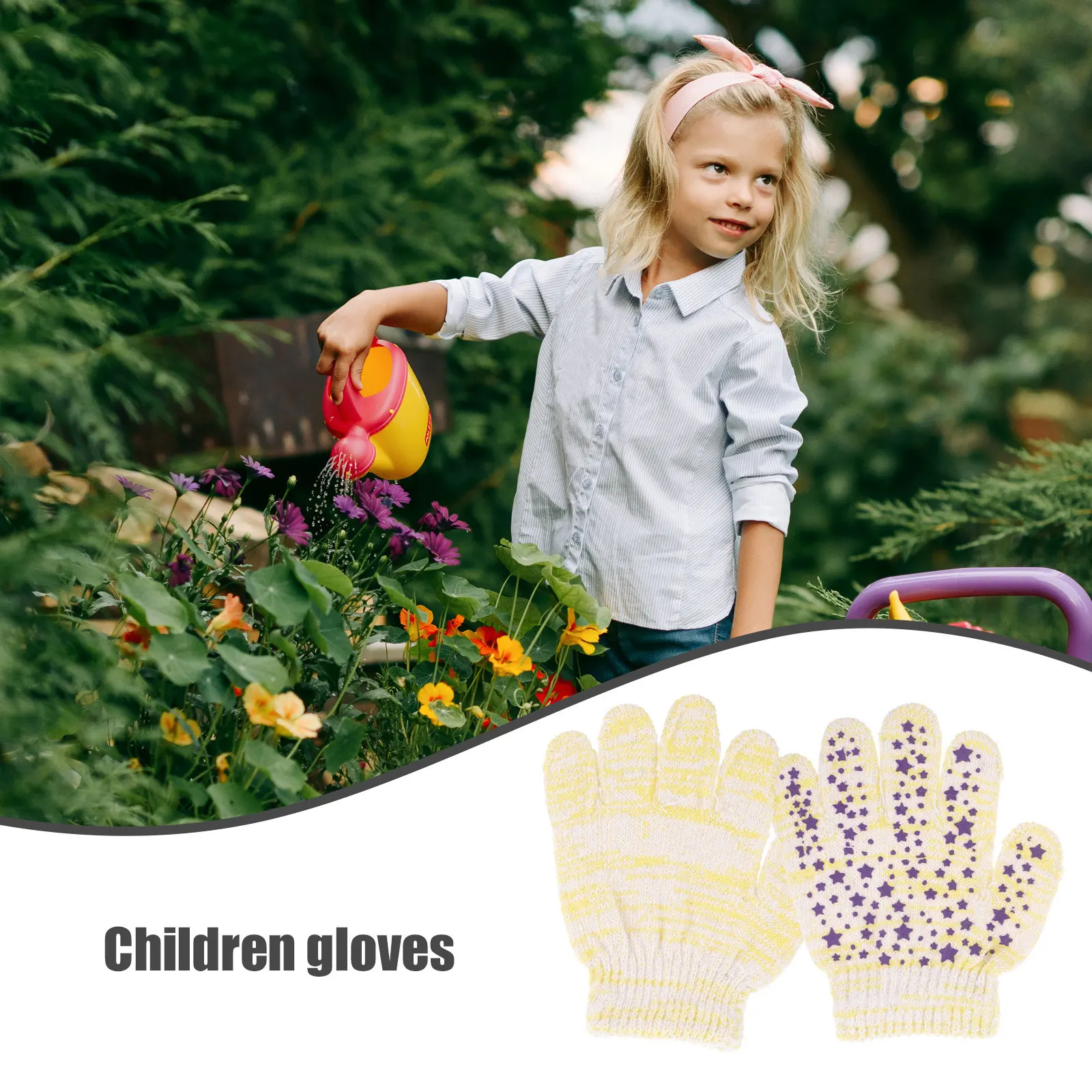 1Pair Kids Gardening Gloves for Toddler Children Soft Fabric Work Yard Outdoor Play Protective Star Design Multipurpose Safety