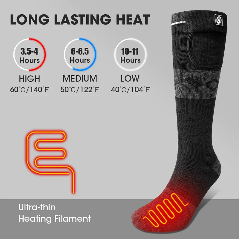 Savior Heat Electric Heated Skiing Socks for Women Men Foot Warmers Electric Rechargable Battery Heating Socks Winter Cold Feet