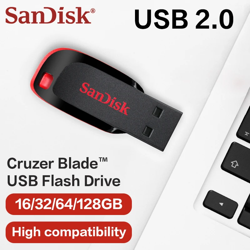 

SanDisk CZ50 USB2.0 Flash Drive 3.0 Mini Memoy Stick with high compatibility 16GB 32GB 64GB 128GB For computer data storage