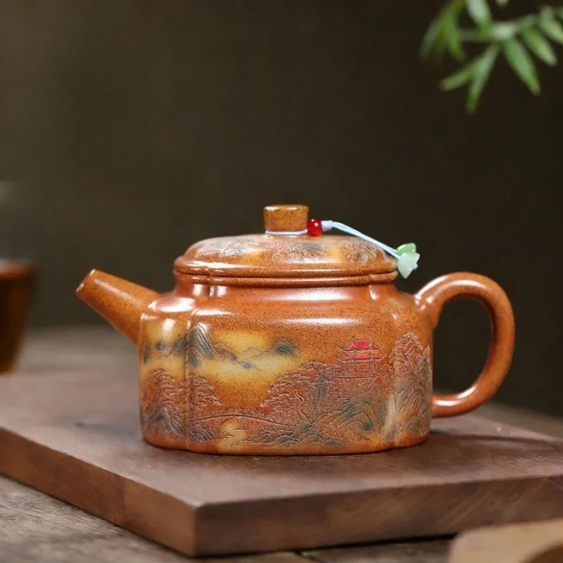 Yixing Handmade Purple Clay Teapot, Raw Ore, Gold Sand,tea Pot, Kung Fu Tea Set 410ml