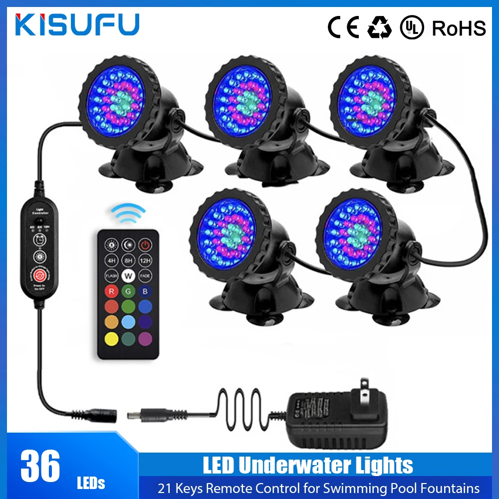 Juego de bombillas LED subacuáticas, luces subacuáticas IP68 RGB con 36LED, Control remoto, para piscina, fuentes y estanque, 1-6 Uds.