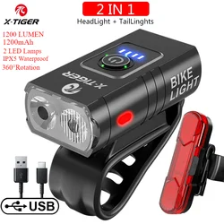 X-TIGER Bike Light Set Front Light with Taillight USB Rechargeable Easy Install 6 Modes Bicycle Accessories for Bicycle Road MTB