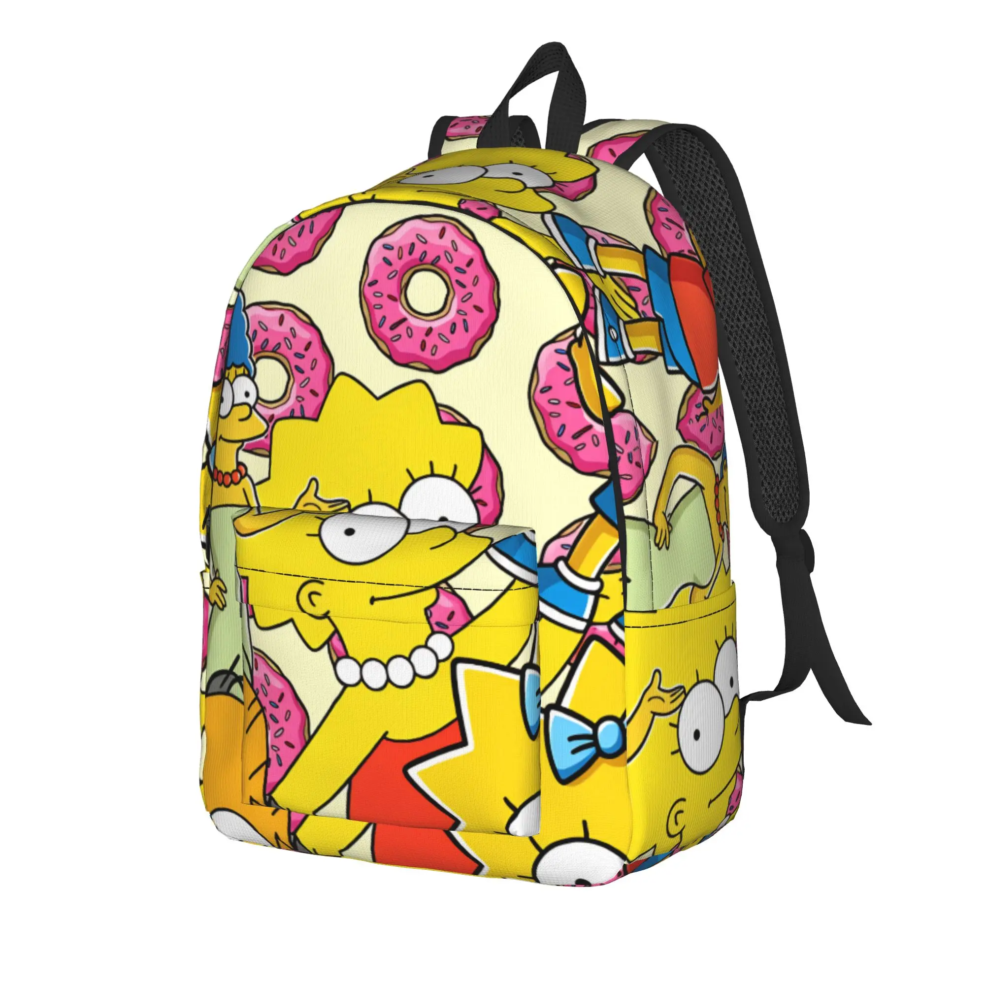 S-Simpsons Family Donut Background Backpack  Streetwear Backpacks Youth Travel Durable High School Bags Custom Rucksack