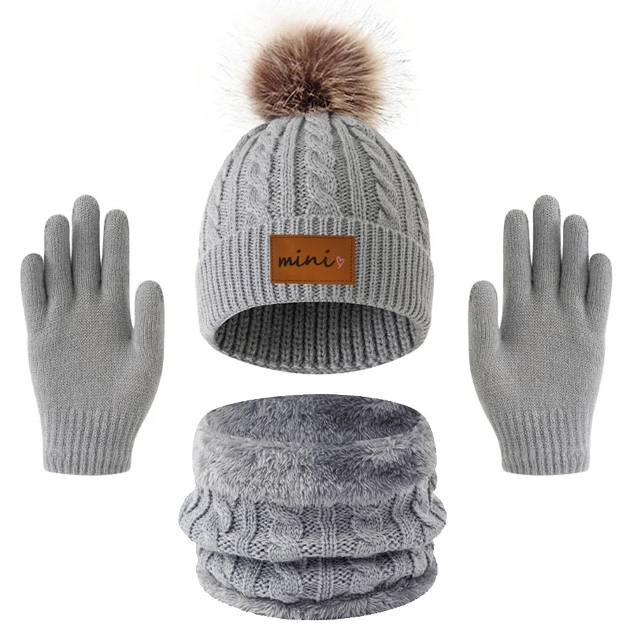 Gorros, bufandas y guantes de punto de 3 piezas para niños, aptos para niños de 3 a 12 años para mantener el calor al aire libre en invierno.