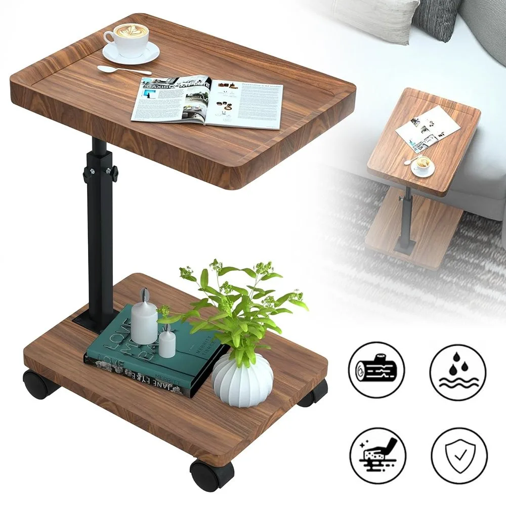 360 °   Table d'appoint rotative en forme de C avec hauteur réglable et 4 roulettes – Plateau mobile pour canapé, lit et baignoire |   Compact, léger et portable pour ordinateur portable, collations, boissons et livres |   Roulettes robustes à verrouillage pour un déplacement facile