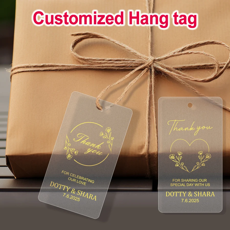 ‌ Étiquettes de remerciement personnalisées transparentes dorées pour mariage - Étiquettes personnalisées imperméables pour cadeaux d'entreprise et emballages de produits de luxe ‌