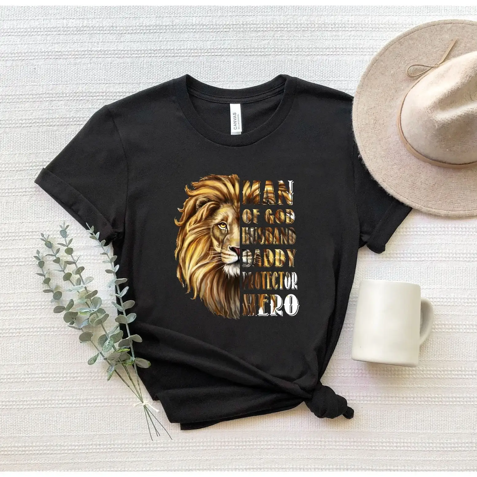 Man Of God Husband Daddy Protector Hero T Shirt Dad Lion S Fathers Day