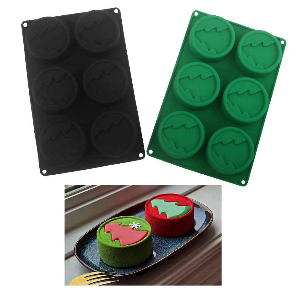 6 Cavity Round Groove Christmas Tree Mousse Cake Christmas Chocolate Dessert Mold French Pastry Baking Mold